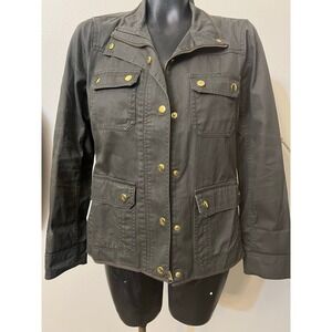 J. Crew Relaxed Boyfriend Field jacket Olive Green adjust tab waist gold buttons